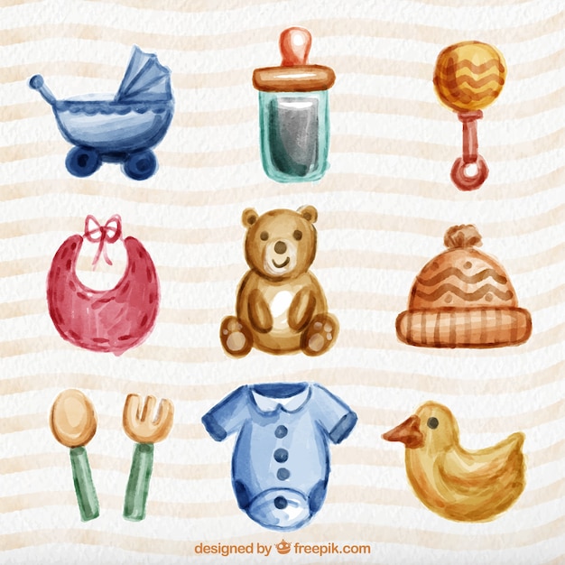 Download Free Vector | Watercolor lovely baby items