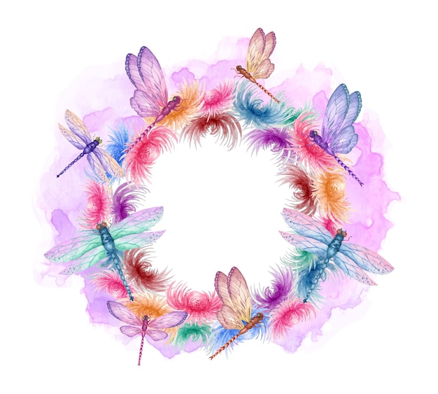 Premium Vector | Watercolor lovely colorful flying dragonflies frame