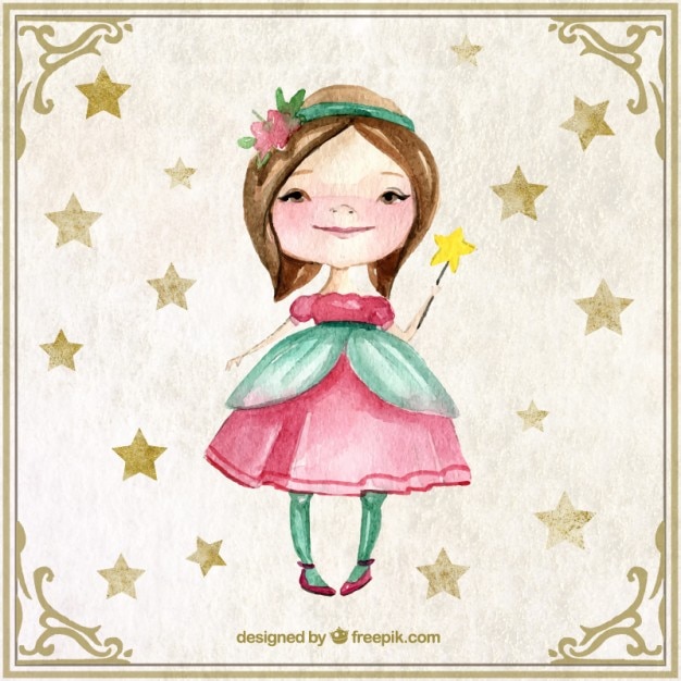 Watercolor lovely fairy with a wand Vector | Free Download