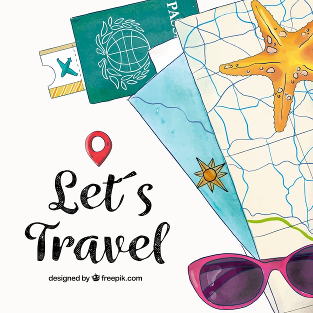 travel map with pins watercolor