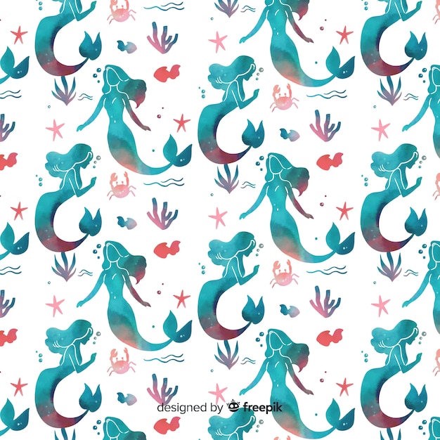 Download Watercolor mermaid pattern | Free Vector
