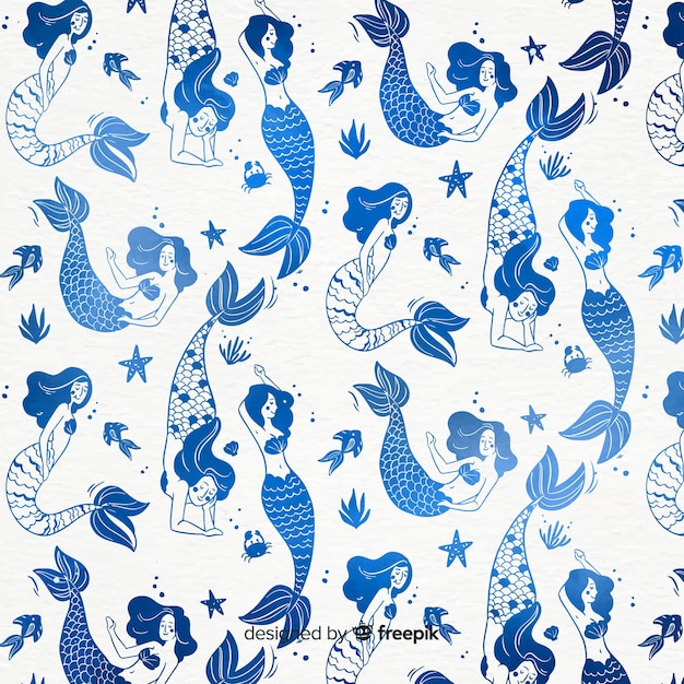 Download Watercolor mermaid pattern Vector | Free Download