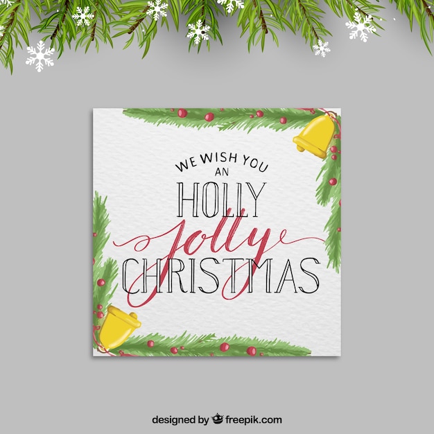 Download Vector - Watercolor merry christmas background with leaves