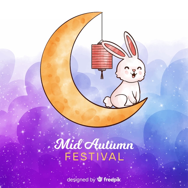 Watercolor mid autumn festival Free Vector