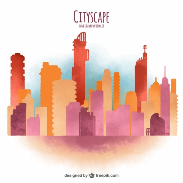 Watercolor modern cityscape background