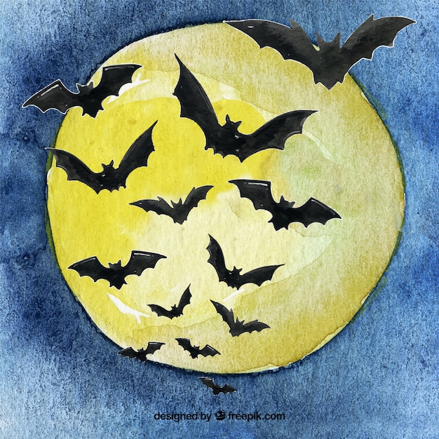 Premium Vector Watercolor moon and bats