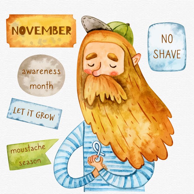 Watercolor movember no shave background with hipster Free Vector
