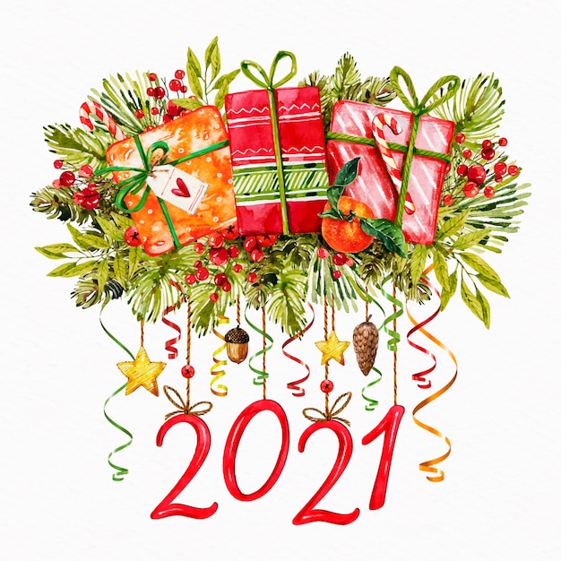 Акварель новый год 2021 | Бесплатно векторы