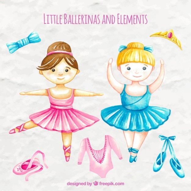 Watercolor nice little ballerinas with
decorative elements