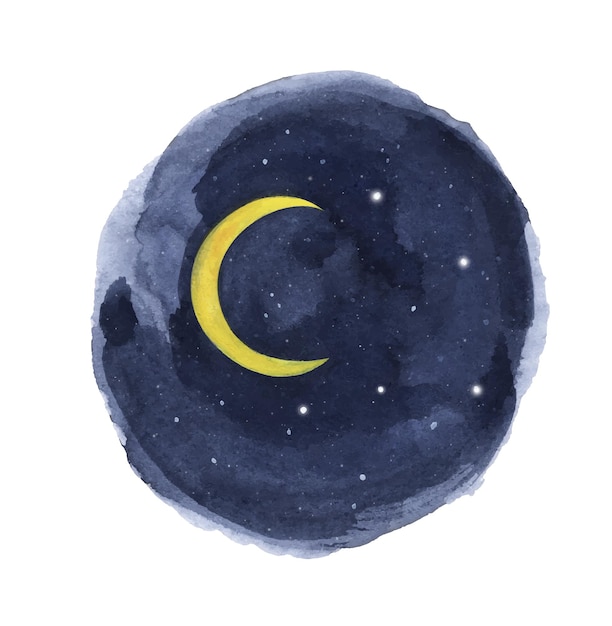 Premium Vector | Watercolor night sky in circle.