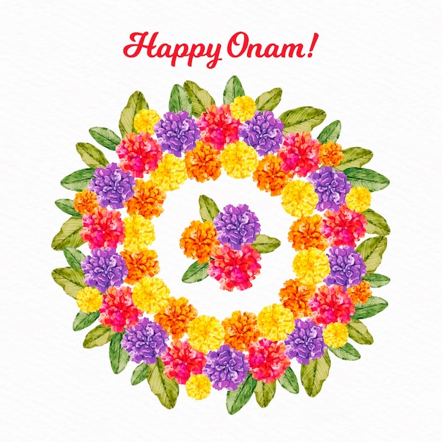 Watercolor onam floral decoration | Free Vector