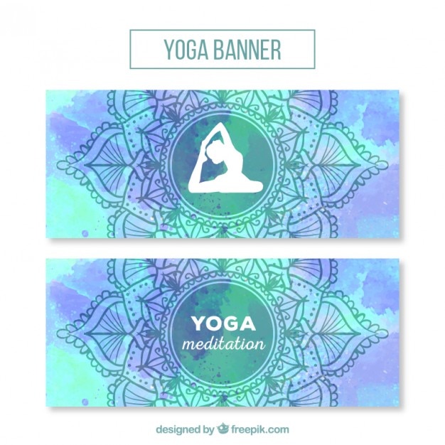 Watercolor ornamental yoga banners