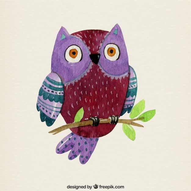 Free Vector | Watercolor owl background on a branch