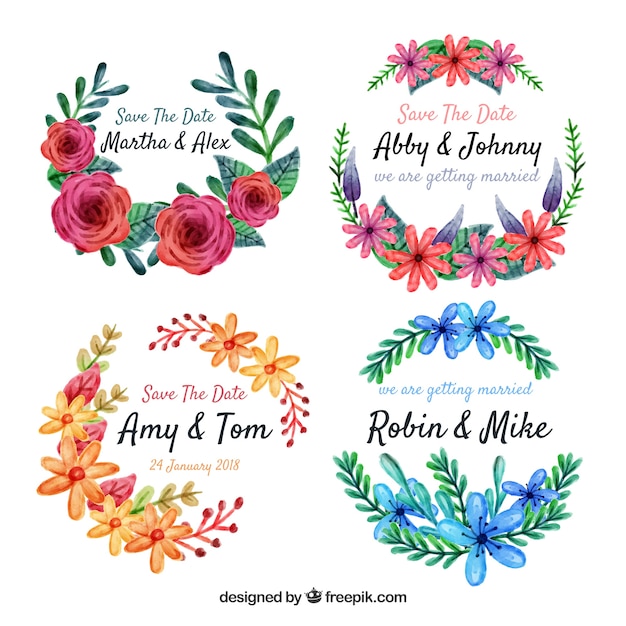 Watercolor pack of floral labels Vector | Free Download