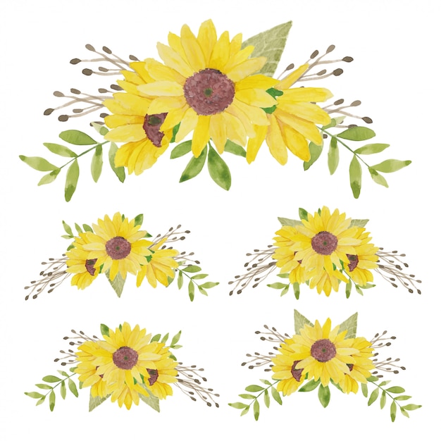 Download Watercolor painted sunflower bouquet collection | Premium ...