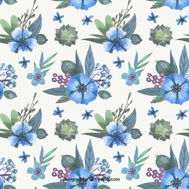 Download Free Vector | Watercolor pattern with blue flowers