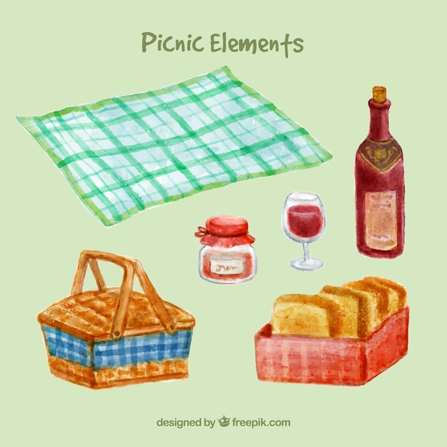Watercolor picnic elements