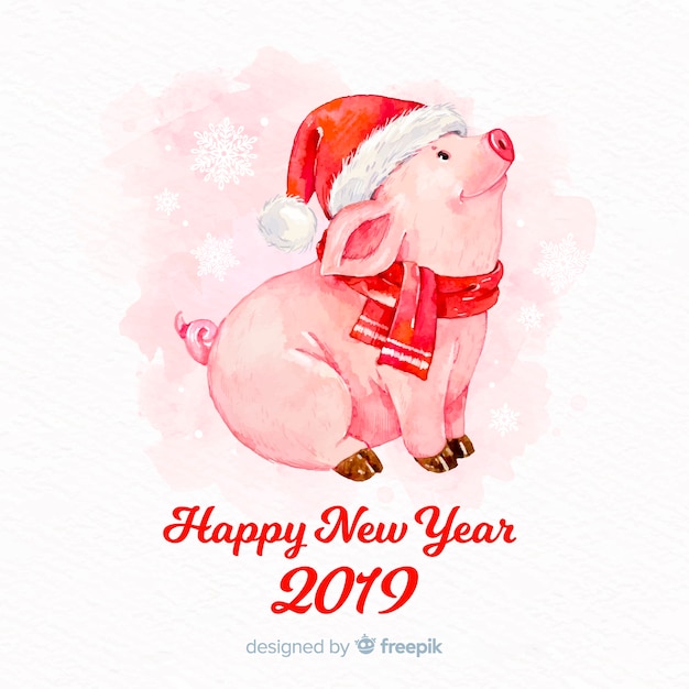 Download Free Vector | Watercolor pig chinese new year background