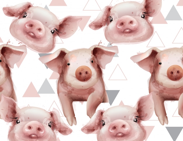 Download Watercolor pig year pattern | Premium Vector