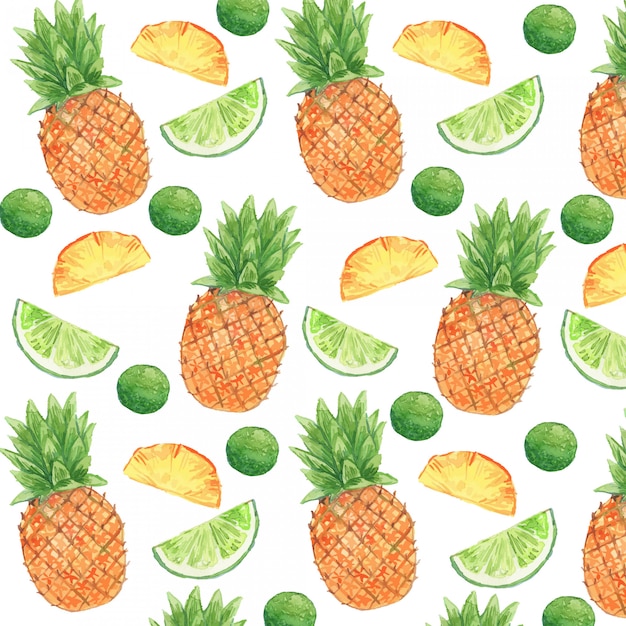 Download Watercolor pineapple and lime seamless pattern | Premium Vector