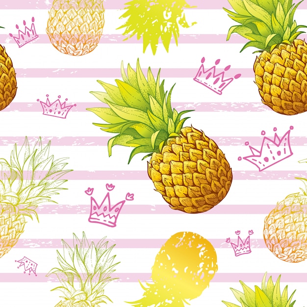 Download Watercolor pineapple seamless pattern | Premium Vector