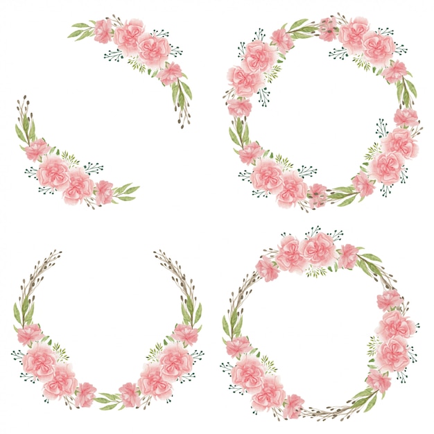 Watercolor pink carnation flower circle frame collection ...