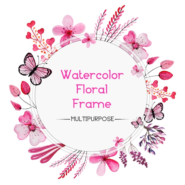 " Watercolor Pink Floral Frame" Vector | Premium Download