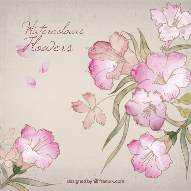 Watercolor pink flowers background