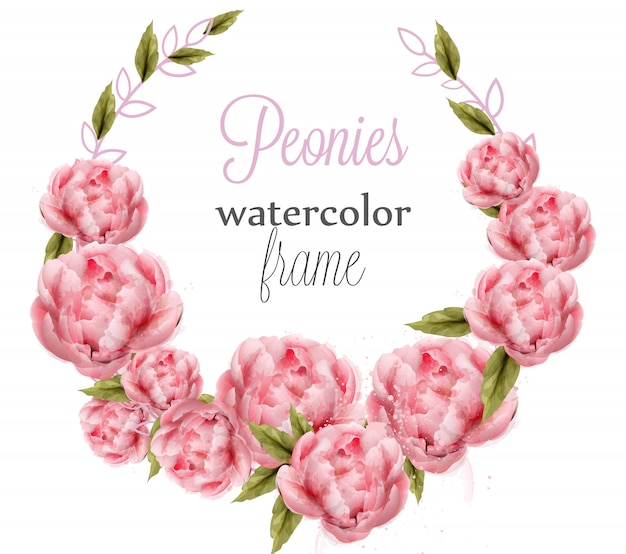 Premium Vector | Watercolor pink peonies wreath card