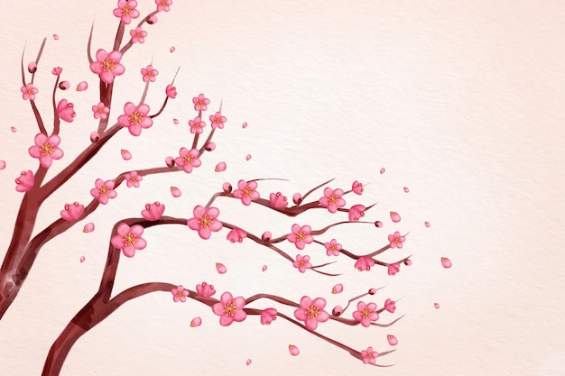 水彩ピンクの梅の花の背景 無料のベクター