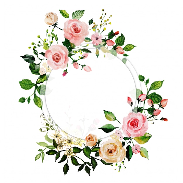 Watercolor pink rose floral frame Vector | Premium Download