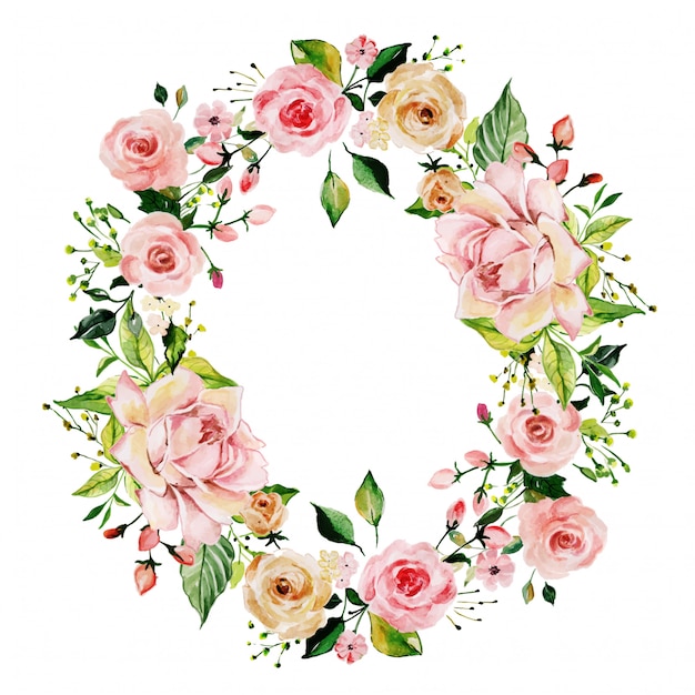 Download Watercolor pink rose floral frame Vector | Premium Download