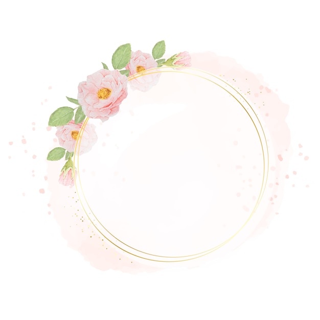 Premium Vector | Watercolor pink roses with golden wreath frame on ...