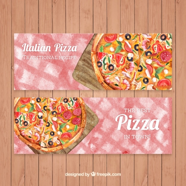 Watercolor pizzas banners