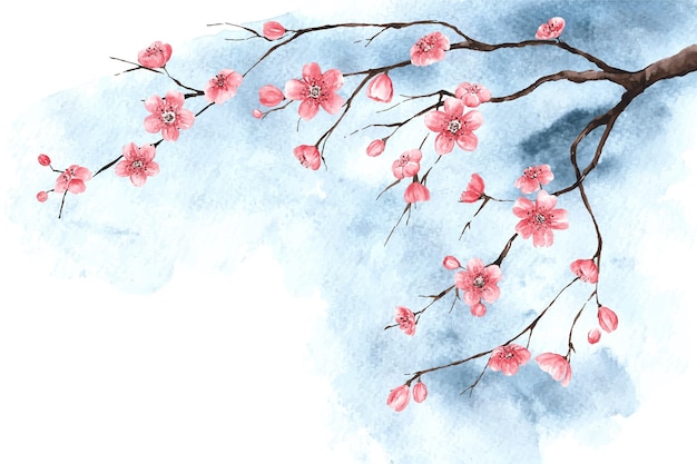 水彩梅の花の壁紙 無料のベクター