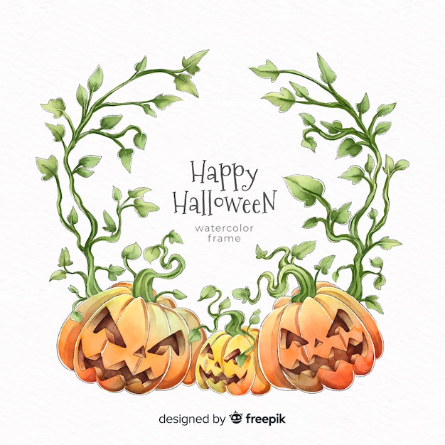 Download Watercolor pumpkin halloween frame | Premium Vector
