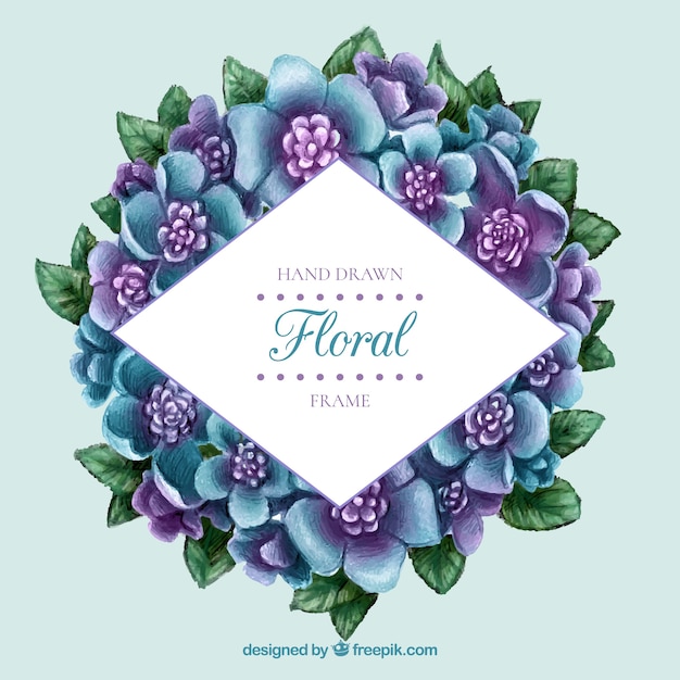 Watercolor purple and blue flower label