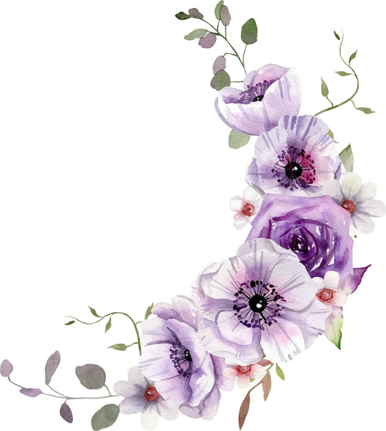 Premium Vector | Watercolor purple floral composition in boho style