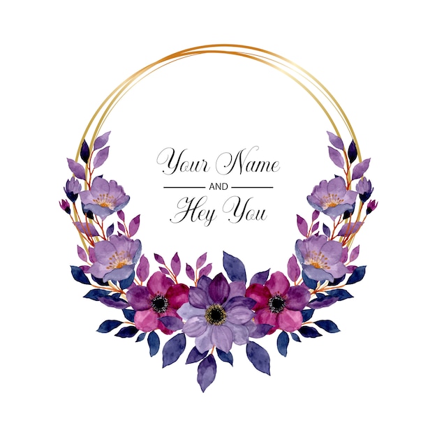 Watercolor purple flower wreath | Premium Vector