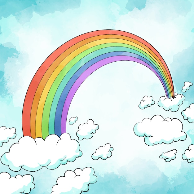 Download Free Vector | Watercolor rainbow with clouds