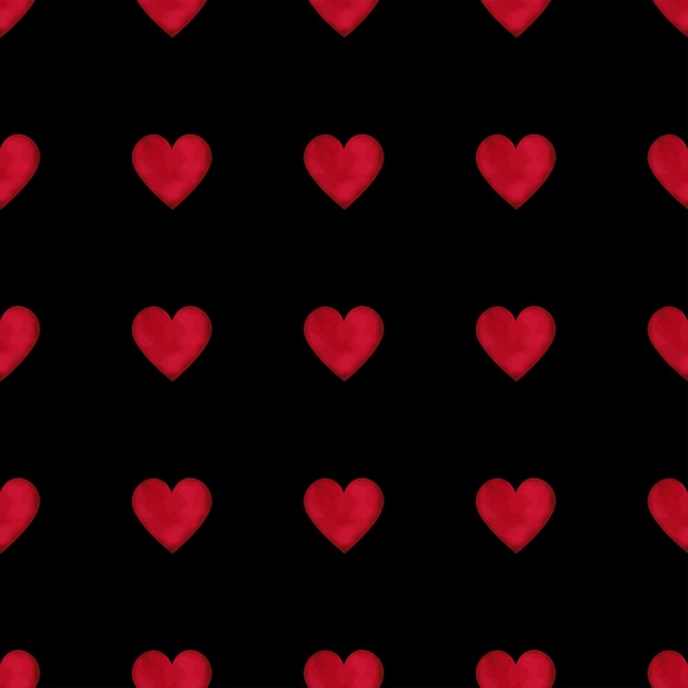 水彩 赤 ハート シームレス パターン 黒 背景 プレミアムベクター