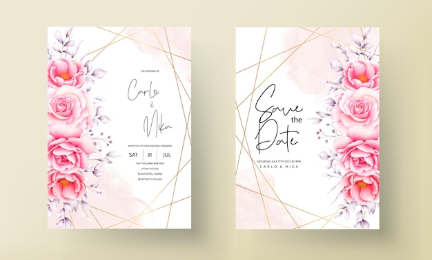 Premium Vector Watercolor Red Rose Wedding Invitation Card