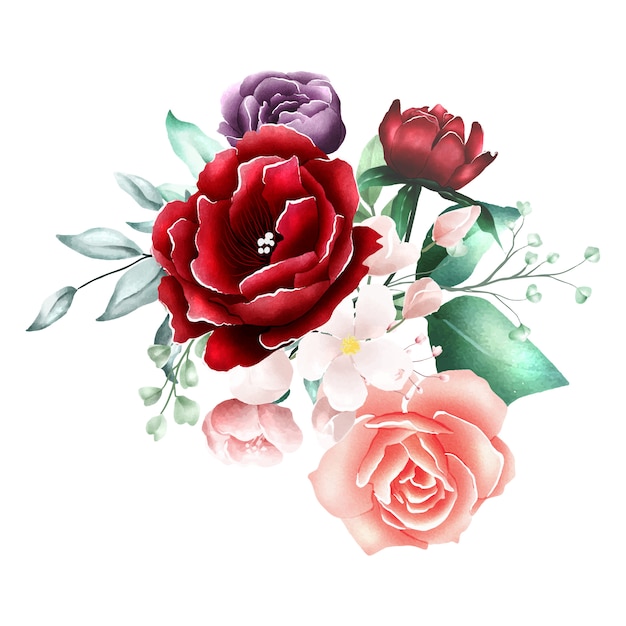 Download Watercolor rose bouquet background Vector | Premium Download