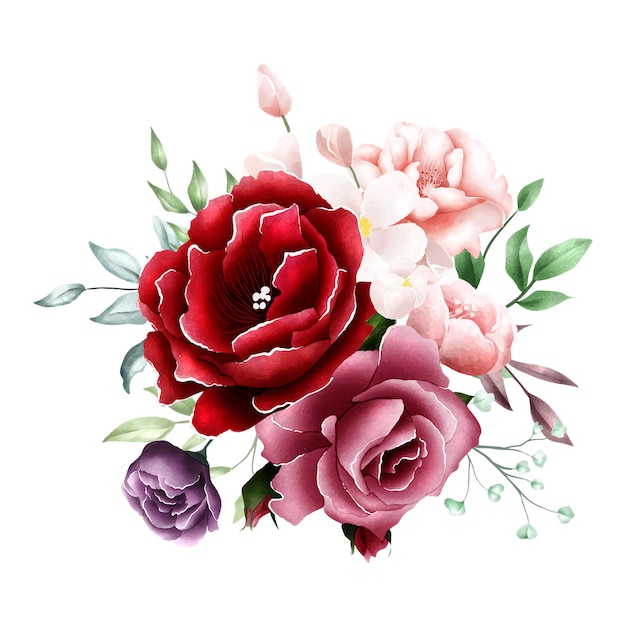 Download Watercolor rose bouquet background | Premium Vector