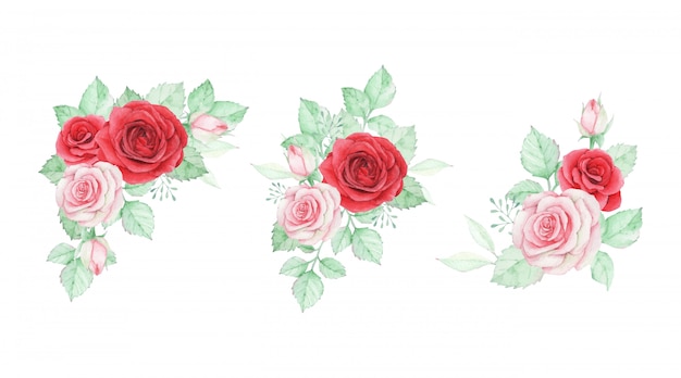 Premium Vector Watercolor Rose Flower Composition Set