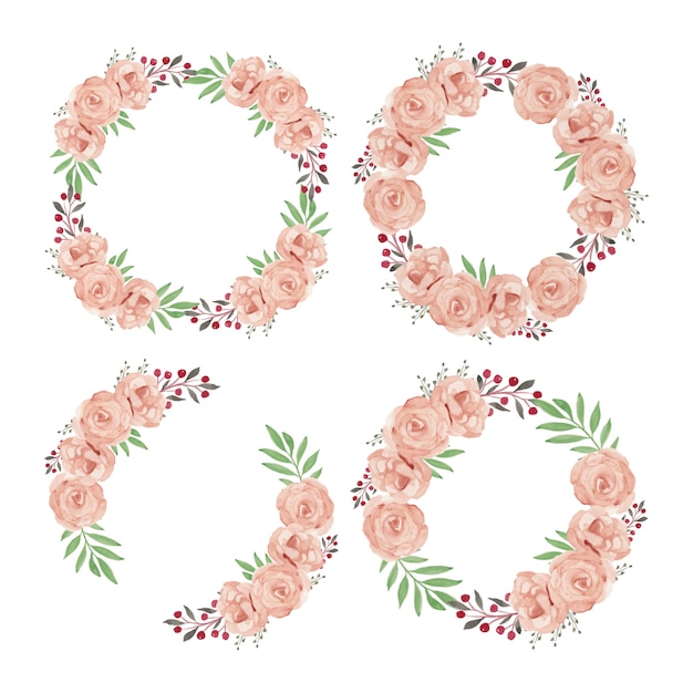 Download Watercolor rose flower wreath frame collection | Premium ...