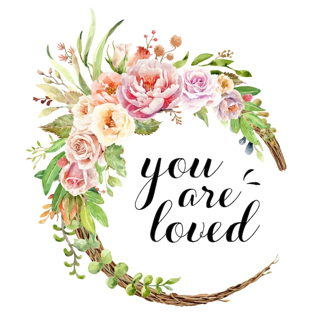 Premium Vector | Watercolor roses bouquet vine wreath.