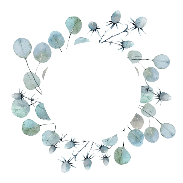 Download Watercolor round border with leaves of eucalyptus ...