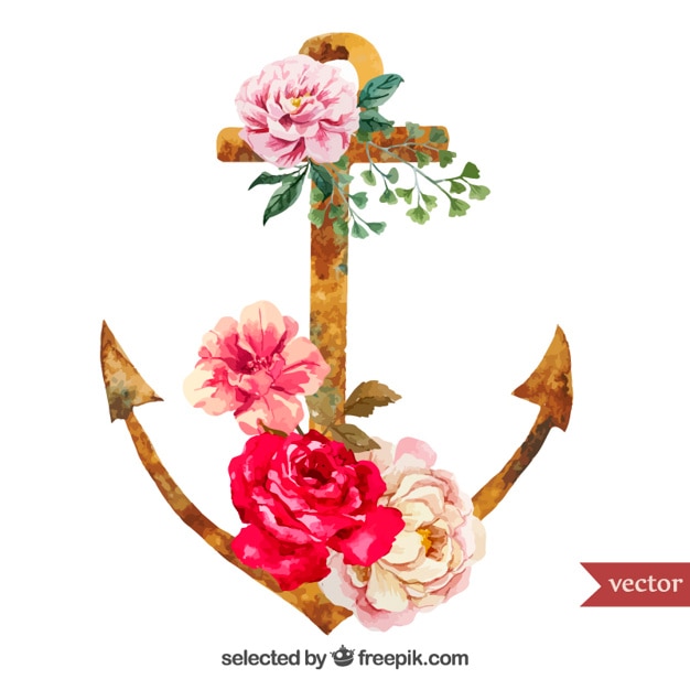 Watercolor rusty anchor with flowers Vector | Free Download