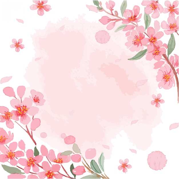 Premium Vector Watercolor Sakura Cherry Blossom Border Frame With Texture Template